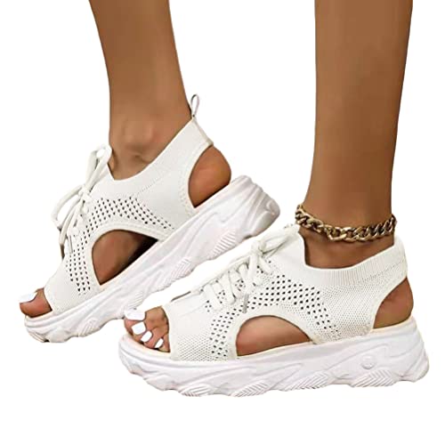 Onsoyours Sandalen Damen Herren Sommerschuhe Offener Zeh Plateau Elegant Atmungsaktives Netz Pantoletten Mit Ankle Strap Schuhe Freizeitschuhe F Weiß 39 EU von Onsoyours