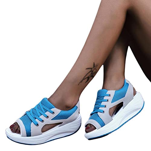 Onsoyours Sandalen Damen Netz Atmungsaktiv Sandalen Keilabsatz Turnschuhe Laufschuhe Offene Zehen Sneakers Freizeit Sport Sandaletten A Blau 36 EU von Onsoyours