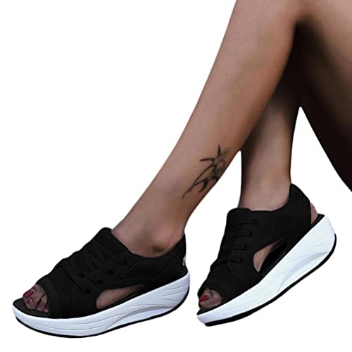 Onsoyours Sandalen Damen Netz Atmungsaktiv Sandalen Keilabsatz Turnschuhe Laufschuhe Offene Zehen Sneakers Freizeit Sport Sandaletten A Schwarz 41 EU von Onsoyours