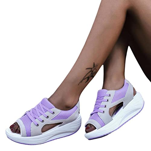 Onsoyours Sandalen Damen Netz Atmungsaktiv Sandalen Keilabsatz Turnschuhe Laufschuhe Offene Zehen Sneakers Freizeit Sport Sandaletten A Violett 39 EU von Onsoyours