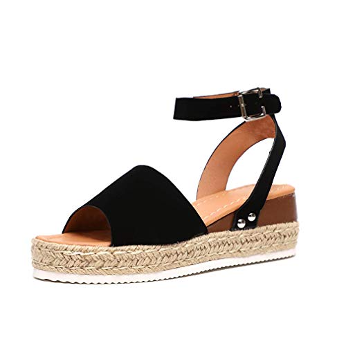 Onsoyours Sandalen Damen Plateau Espadrilles Sommer Sandaletten Keilabsatz Slingback Wedge Halbschuhe Heels Strand Frauen Schuhe Schwarz 37 EU von Onsoyours