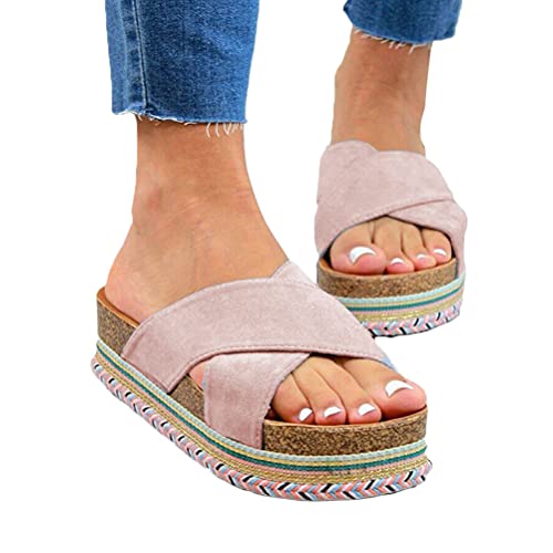 Onsoyours Sandalen Damen Plateau Keilsandalen Espadrille Frauen Sandaletten Keilabsatz Boho Sommerschuhe Flatform Slingback Offene Schuhe Strandsandalen A Rosa 35 EU von Onsoyours