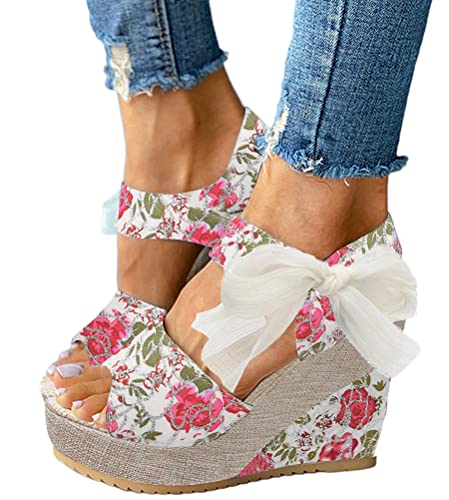 Onsoyours Sandalen Damen Plateau Keilsandalen Frauen Sandaletten Keilabsatz Sommerschuhe Platform Strassperle Knöchelriemen Sandalen F Rosa 40 EU von Onsoyours