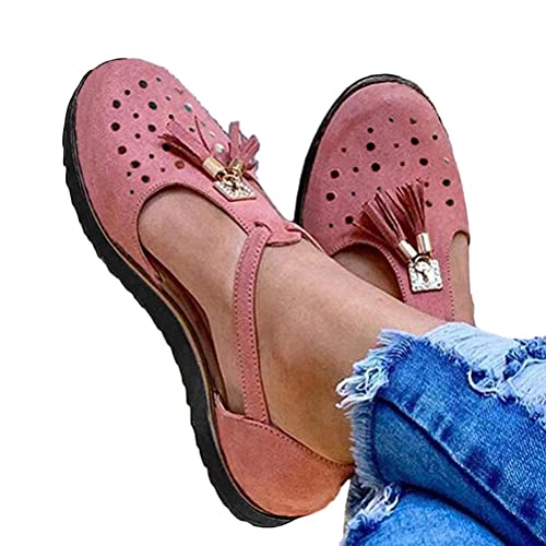 Onsoyours Sandalen Damen Schuhe Espadrille Flache Sommer Geschlossener Zeh Sandalen Runde Zehen Sandaletten Elegant Quaste Plateau Sandalen Schuhe Rosa 39 EU von Onsoyours