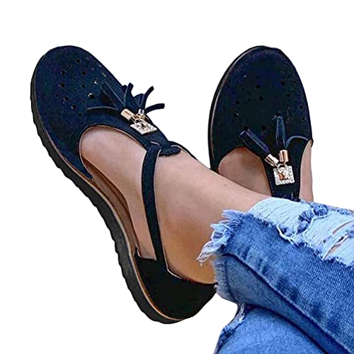 Onsoyours Sandalen Damen Schuhe Espadrille Flache Sommer Geschlossener Zeh Sandalen Runde Zehen Sandaletten Strandsandalen Elegant Boho Quaste Plateau Sandalen Schuhe Schwarz 38 EU von Onsoyours