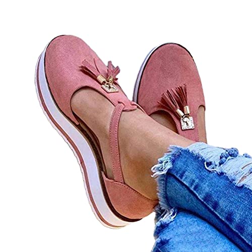 Onsoyours Sandalen Damen Schuhe Espadrille Flache Sommer Geschlossener Zeh Sandalen Runde Zehen Sandaletten Strandsandalen Elegant Quaste Plateau Sandalen Schuhe B Rosa 37 EU von Onsoyours