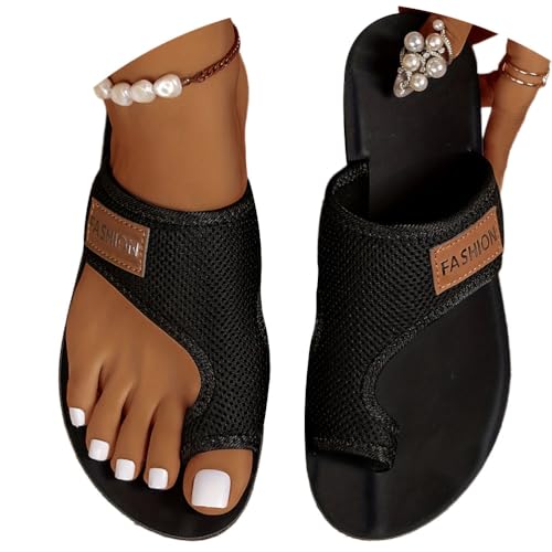 Onsoyours Sandalen Damen Sommer Big Toe Hallux Valgus Schuhe Frauen Bequeme Orthopädische Hausschuhe Sommer Mesh Strandsandalen Sandaletten Pantolette A Schwarz 41 EU von Onsoyours
