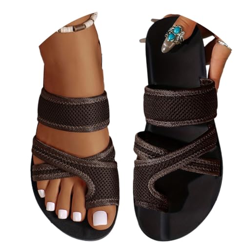 Onsoyours Sandalen Damen Sommer Big Toe Hallux Valgus Schuhe Frauen Bequeme Orthopädische Hausschuhe Sommer Mesh Strandsandalen Sandaletten Pantolette B Kaffee 36 EU von Onsoyours