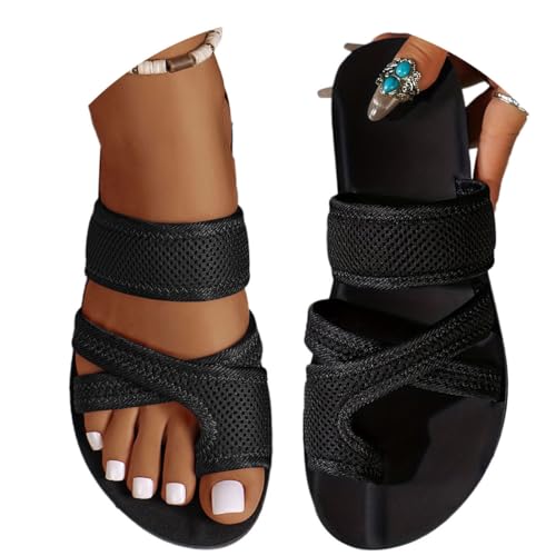 Onsoyours Sandalen Damen Sommer Big Toe Hallux Valgus Schuhe Frauen Bequeme Orthopädische Hausschuhe Sommer Mesh Strandsandalen Sandaletten Pantolette B Schwarz 38 EU von Onsoyours