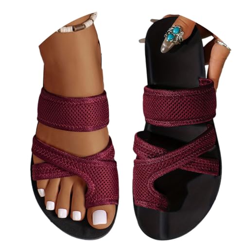 Onsoyours Sandalen Damen Sommer Big Toe Hallux Valgus Schuhe Frauen Bequeme Orthopädische Hausschuhe Sommer Mesh Strandsandalen Sandaletten Pantolette B Weinrot 38 EU von Onsoyours