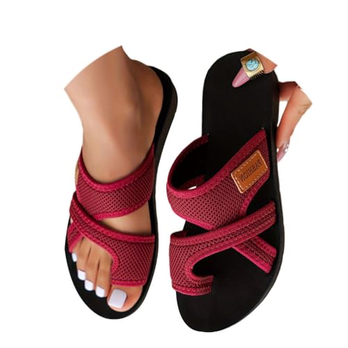 Onsoyours Sandalen Damen Sommer Big Toe Hallux Valgus Schuhe Frauen Bequeme Orthopädische Hausschuhe Sommer Mesh Strandsandalen Sandaletten Pantolette D Weinrot 41 EU von Onsoyours