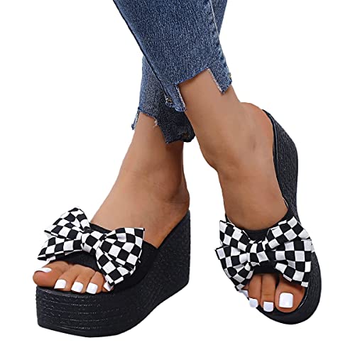 Onsoyours Sandalen Damen Sommer Casual Wedge Peep Toe High Heel Plattform Pantoletten Keilabsatz Slipper Sandalen Hausschuhe Sandalen mit Schleife A Weiß 39 EU von Onsoyours