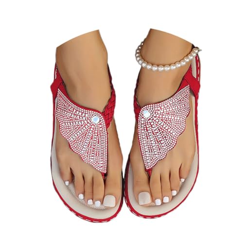 Onsoyours Sandalen Damen Sommer Elegant Flache Bohemia Frauen Sandalen Weichen Sohlen Sommerschuhe Flip Flops Gummiband Slingback Pantoletten Strandschuhe B Weinrot 40 EU von Onsoyours