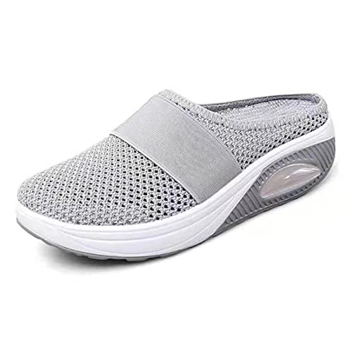 Onsoyours Clogs Weiche Hausschuhe Damen Pantoletten Mesh Sabot Mit Orthopädisch Luftkissen Atmungsaktiv Plateau Freizeit Sandalen Slipper A Grau 40 EU von Onsoyours