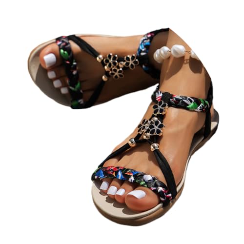 Onsoyours Sandalen Damen Sommer Flach Sandaletten Bohemia mit Strass Glitzer Freizeit Sommerschuhe Strand Schuhe A Schwarz 42 EU Onsoyours Sandalen Damen Sommer Flach Sandaletten Bohemia mit Strass Glitzer Freizeit Sommerschuhe Strand Schuhe A Schwarz 42 EU von Onsoyours