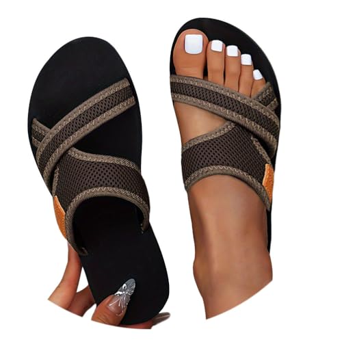 Onsoyours Sandalen Damen Sommer Flach Slide Sandalette Oorthopädische Leichte Mesh Sommerschuhe Open Toe Hausschuhe Freizeit Strand Damenschuhe A Kaffee 41 EU von Onsoyours