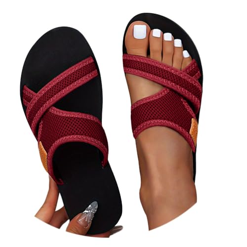 Onsoyours Sandalen Damen Sommer Flach Slide Sandalette Oorthopädische Leichte Mesh Sommerschuhe Open Toe Hausschuhe Freizeit Strand Schuhe A Weinrot 39 EU von Onsoyours