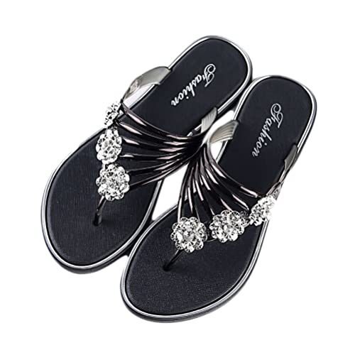 Onsoyours Sandalen Damen Sommer Flip Flops Bohemian Flach Zehentrenner Slippers mit Strass A Schwarz 38 EU von Onsoyours