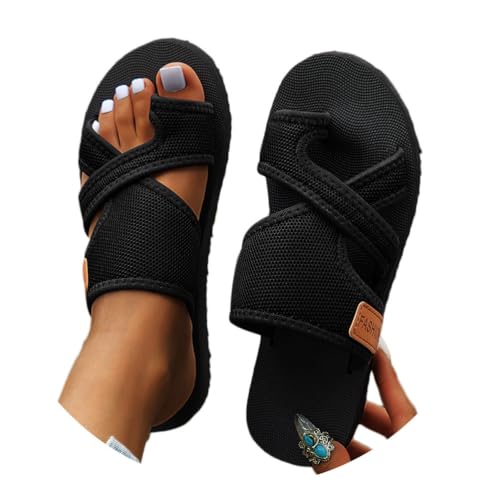 Onsoyours Sandalen Damen Sommer Hallux Valgus Schuhe Frauen Orthopädische Hausschuhe Mesh Plateau Strand Sandaletten Pantolette A Schwarz 40 EU von Onsoyours