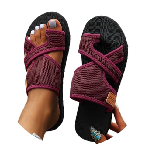 Onsoyours Sandalen Damen Sommer Hallux Valgus Schuhe Frauen Orthopädische Hausschuhe Mesh Plateau Strand Sandaletten Pantolette A Weinrot 37 EU von Onsoyours
