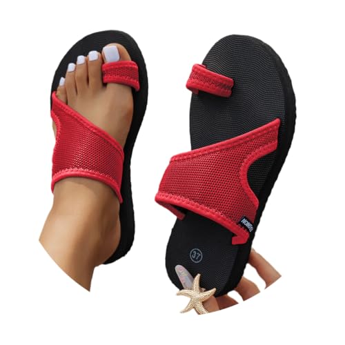 Onsoyours Sandalen Damen Sommer Hallux Valgus Schuhe Frauen Orthopädische Hausschuhe Mesh Plateau Strand Sandaletten Pantolette D Rot 37 EU von Onsoyours