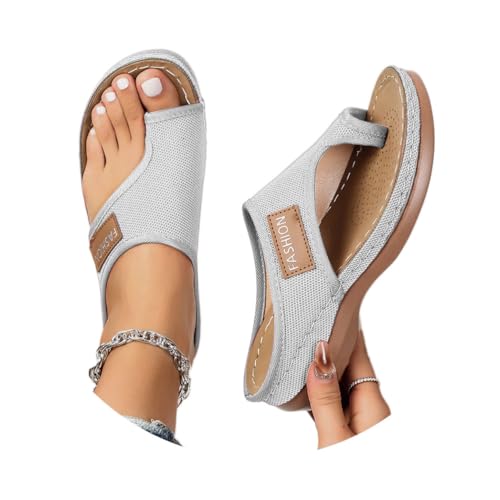 Onsoyours Sandalen Damen Sommer Hallux Valgus Schuhe Zehentrenner Frauen Bequeme Orthopädische Sandalen Sommer Mesh Strandsandalen Sandaletten Pantoletten A Grau 36 EU von Onsoyours