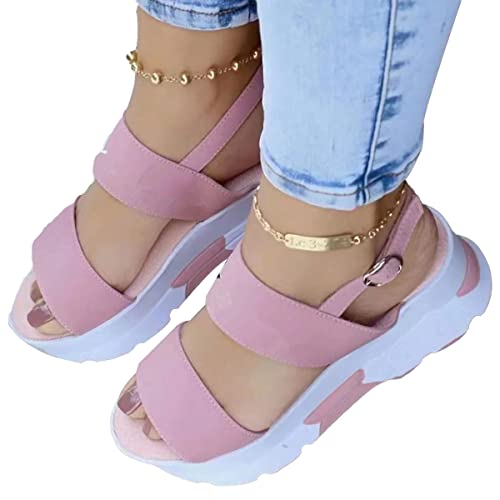 Onsoyours Sandalen Damen Sommer Keilabsatz Plateau Sandalen Strand Schuhe Freizeit Gemütlich Flach Sandalette Strandschuhe Wanderschuhe D Rosa 35 EU von Onsoyours