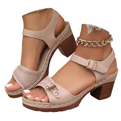 Onsoyours Sandalen Damen Sommer mit Absatz Elegante Sommerschuhe Open Toe Sandalen Bequeme Schuhe A Khaki 38 EU von Onsoyours