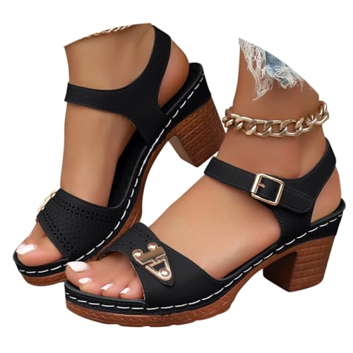 Onsoyours Sandalen Damen Sommer mit Absatz Elegante Sommerschuhe Open Toe Sandalen Bequeme Schuhe A Schwarz 39 EU von Onsoyours