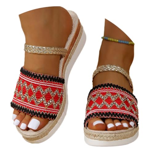 Onsoyours Sandalen Damen Sommerschuhe Pantoletten Keilabsatz Casual Sommer Wedge Peep Toe Plattform Keilsandalen Espadrilles Plateau Sandalen Strandsandalen C Rot 41 EU Onsoyours Sandalen Damen Sommerschuhe Pantoletten Keilabsatz Casual Sommer Wedge Peep Toe Plattform Keilsandalen Espadrilles Plateau Sandalen Strandsandalen C Rot 41 EU von Onsoyours