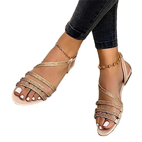 Onsoyours Sandalen Damen Strass Glitzer Hausschuhe Bequeme Fußbett Schnalle Sandalen Flach Sandalen Slides Pantoletten Strandsandalen Sommer A Gold 38 EU von Onsoyours