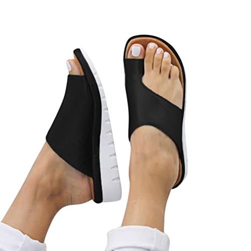 Onsoyours Sandalen Für Frauen Retro Comfy Premium Sommer-Hausschuhe Aushöhlen Flacher Ferse Flip Flops Beach Sandalen Damen Mode Plattform Open-Toe-Schuhe C Schwarz 39 EU von Onsoyours