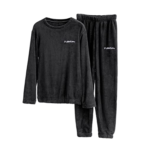 Onsoyours Schlafanzug Damen Polar Fleece Pyjama Für Frauen Warme Nachtwäsche Und Hausanzug Damen Langarm Hausanzug Zweiteiler Mit Tasche D Schwarz M von Onsoyours