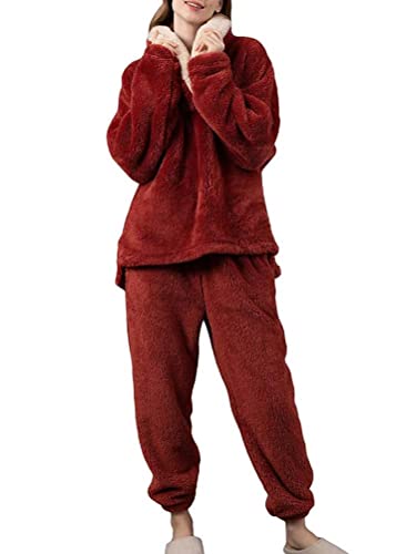 Onsoyours Schlafanzug Set Damen Warm Pyjamas Lang Kapuzenpullover Hausanzug Fleece Samt Pyjama Set 2 Teiler Pullover und Sweatpants Winter Hoodie Komfortable Loungewear A Grün L von Onsoyours