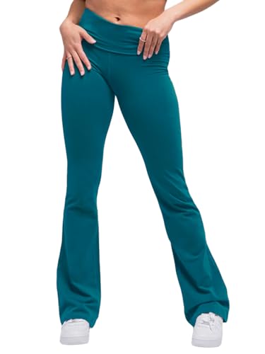 Onsoyours Schlaghose Damen Sexy Y2K Low Waist Skinny Yogahose Jazzpants Lang Bootcut Stretch Flared Hose Hüfthose Sweathose Freizeithose Vintage Lang Sporthose A Blau S von Onsoyours