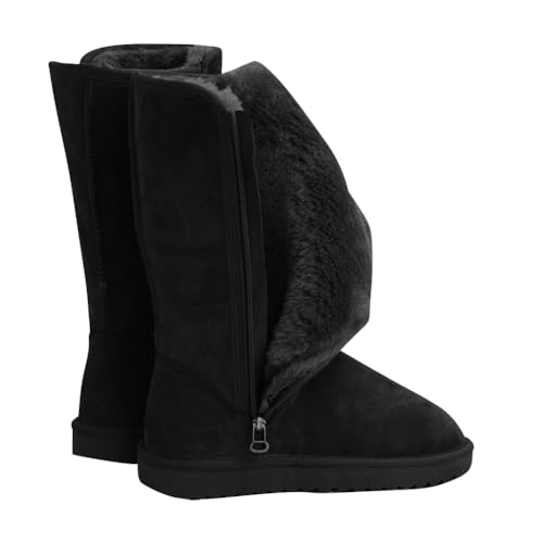 Onsoyours Schneestiefel Damen Winterstiefel Warm gefütterte Langschaft Boots Flach Casual Stiefeletten Winter Reißverschluss Outdoors Winterschuhe Boots A Schwarz 37 EU von Onsoyours