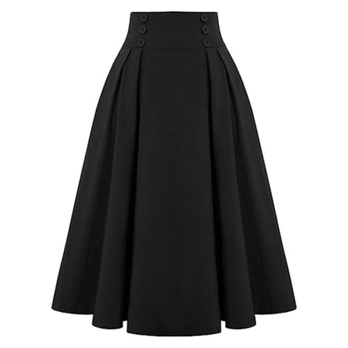 Onsoyours Schottenrock Damen Faltenrock Damen Knielang A Linie Plisseerock Röcke mit Knöpfen Swing Freizeitrock Kariert Sommerrock A Schwarz M von Onsoyours