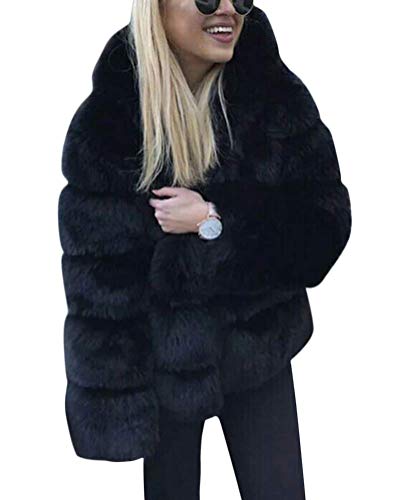 Onsoyours Schwarz Faux Fake V-Ausschnitt Langarm Dicker Oversize Winter Kunstfell Pelzmantel Felljacke Damen L von Onsoyours