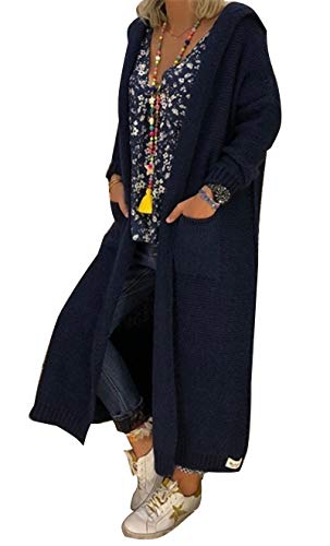 Onsoyours Schwarz Taschen Mit Kapuze Langarm Lässige Cardigan Damen Grobe Strickjacke Lang Mantel Cardigan Mode XL von Onsoyours