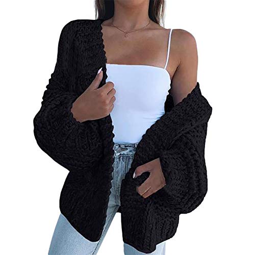 Onsoyours Schwarz V-Ausschnitt Laternenärmel Oversize Lässige Grobe Cardigan Strickjacke Damen Mode XXL von Onsoyours