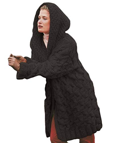 Onsoyours Schwarz Zopfmuster Mit Kapuze Langarm Oversize Lässige Grobe Cardigans Strickjacke Damen Mode Mantel M von Onsoyours