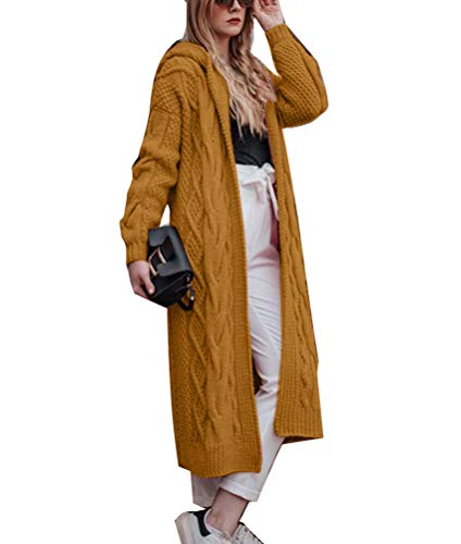 Onsoyours Senfgelbe Zopfmuster Mit Kapuze Langarm Oversize Grobe Strickjacke Lang Mantel Cardigan Damen Mode XXL von Onsoyours