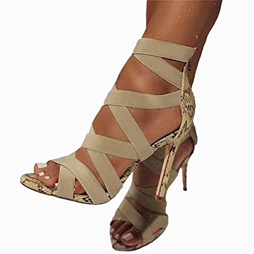 Onsoyours Sexy High Heels für Damen Neue Sommersandalen mit Fischmaul Gefrostete Stiletto-Sandalen mit Offenem Zeh und Reißverschluss Beige 41 EU von Onsoyours