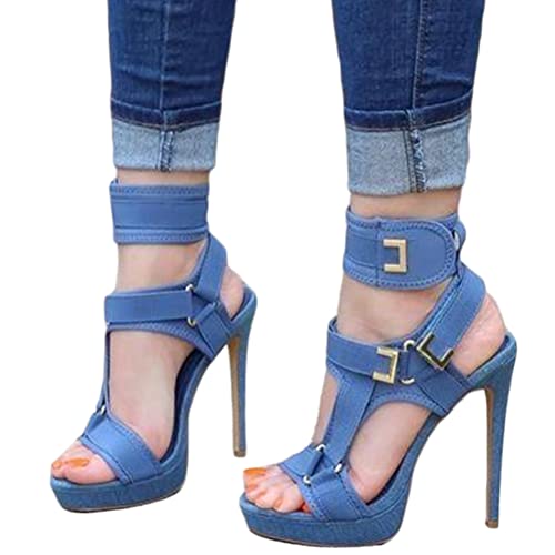 Onsoyours Sexy High Heels für Damen Neue Sommersandalen mit Fischmaul Gefrostete Stiletto-Sandalen mit Offenem Zeh und Reißverschluss E Blau 38 EU von Onsoyours