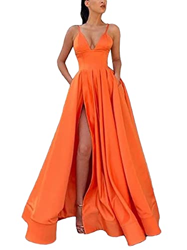 Onsoyours Sexy Kleid Damen Cocktailkleid Abendkleider Lange Kleid Shoulder Kleid Asymmetrischer Partykleid Cocktailkleid Maxi Dress A Orange XS von Onsoyours