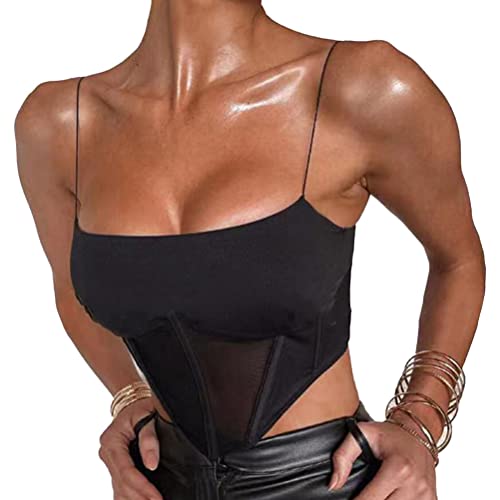 Onsoyours Sexy Spaghetti-trägern Bustiers Korsett Crop Tops Mesh Verstärktes Camisoles Sommer Frauen Wrap Rohr Tops Party Club B Schwarz M von Onsoyours