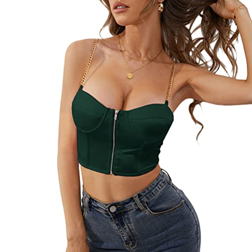 Onsoyours Sexy Spaghetti-trägern Bustiers Korsett Crop Tops Mesh Verstärktes Camisoles Sommer Frauen Wrap Rohr Tops Party Club F Dunkelgrün M von Onsoyours