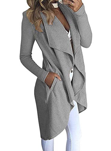 Onsoyours ShallGood Damen Maxi Offene Cardigan Strickjacke Asymmetrisch Strickmantel Mantel mit Tasche Grau DE 34 von Onsoyours