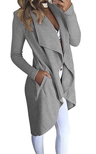 Onsoyours ShallGood Damen Maxi Offene Cardigan Strickjacke Asymmetrisch Strickmantel Mantel mit Tasche Grau DE 40 von Onsoyours