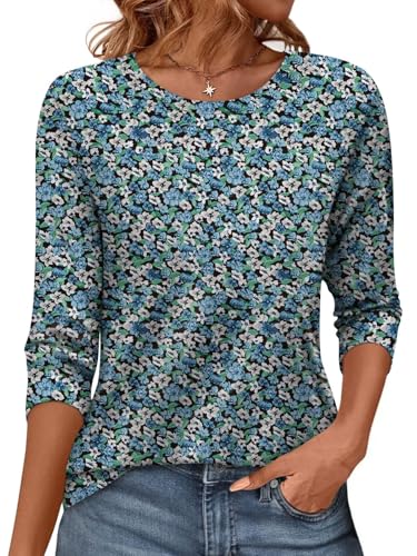 Onsoyours Shirt Damen 3/4 Arm Rundhals Tshirt Sommer Leichte Pullover Tops Elegant Herbst Oberteil Basic Shirt B Blau 01 M von Onsoyours